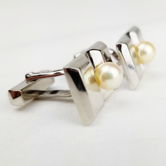 Vtg Akoya Pearl & Sterling Silver Cuff Links EVC - Picture 11 of 12